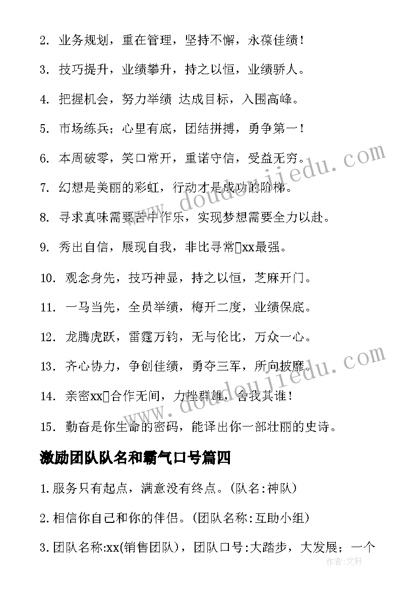 激励团队队名和霸气口号 霸气团队名称和激励口号(优秀19篇)