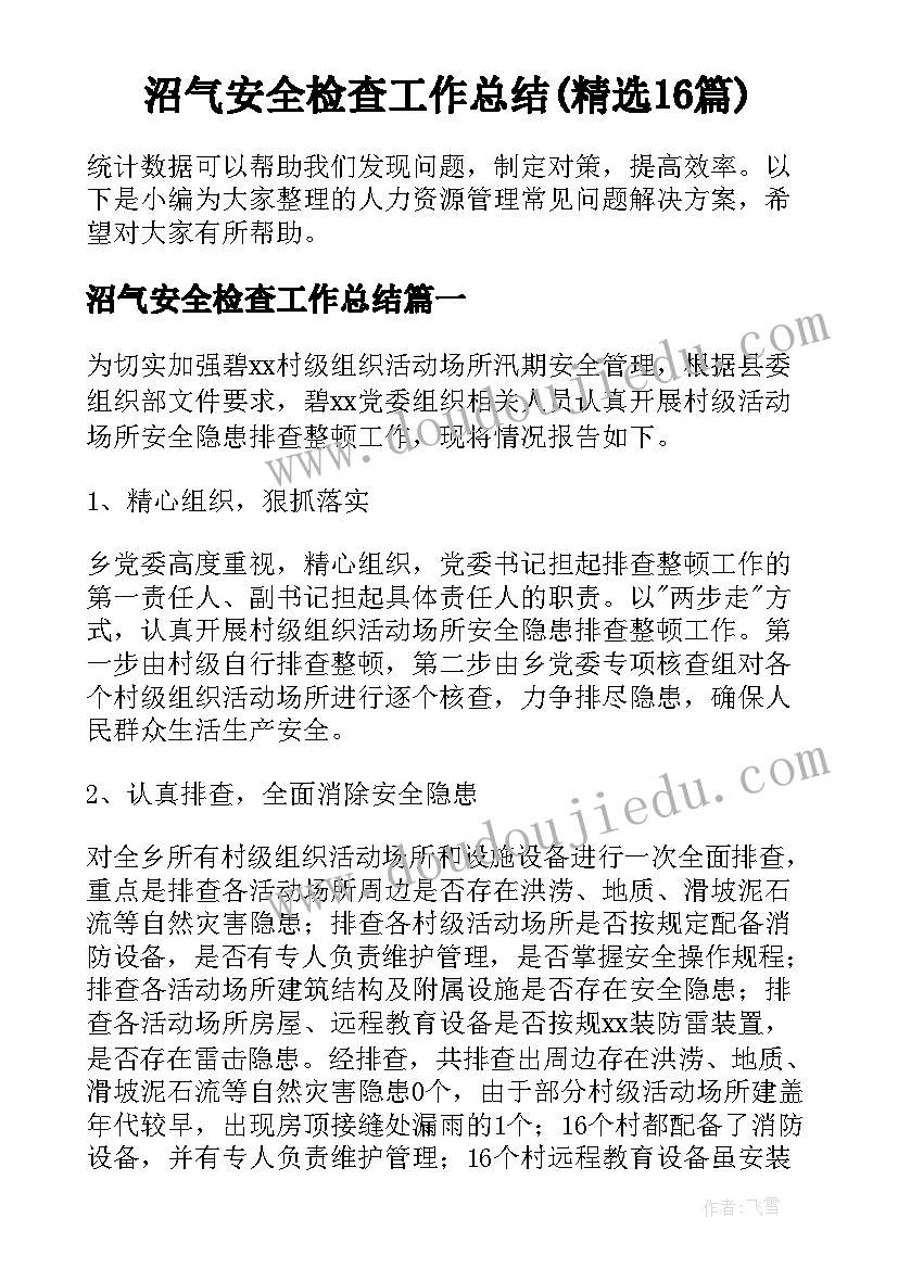 沼气安全检查工作总结(精选16篇)