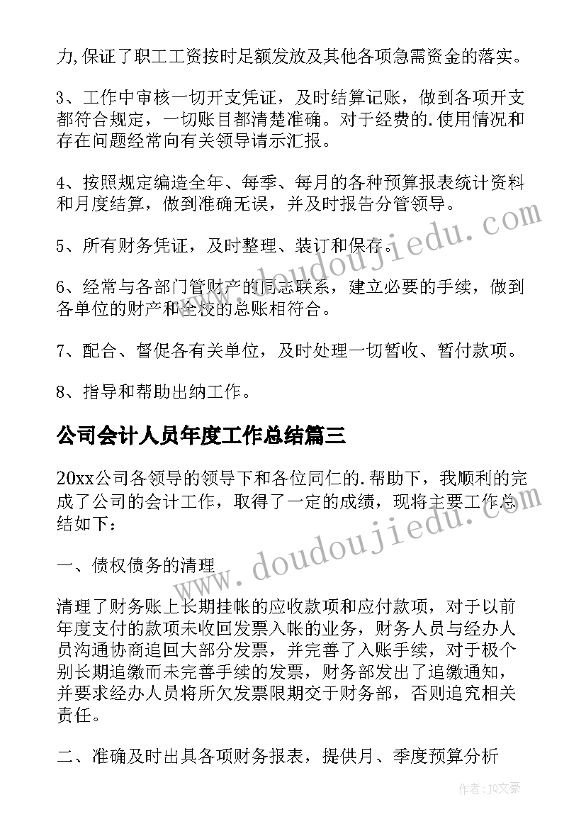 2023年公司会计人员年度工作总结(实用8篇)