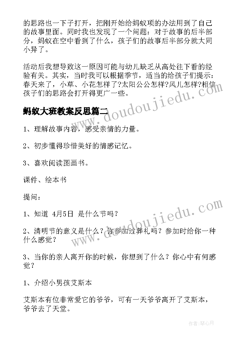 蚂蚁大班教案反思(模板19篇)