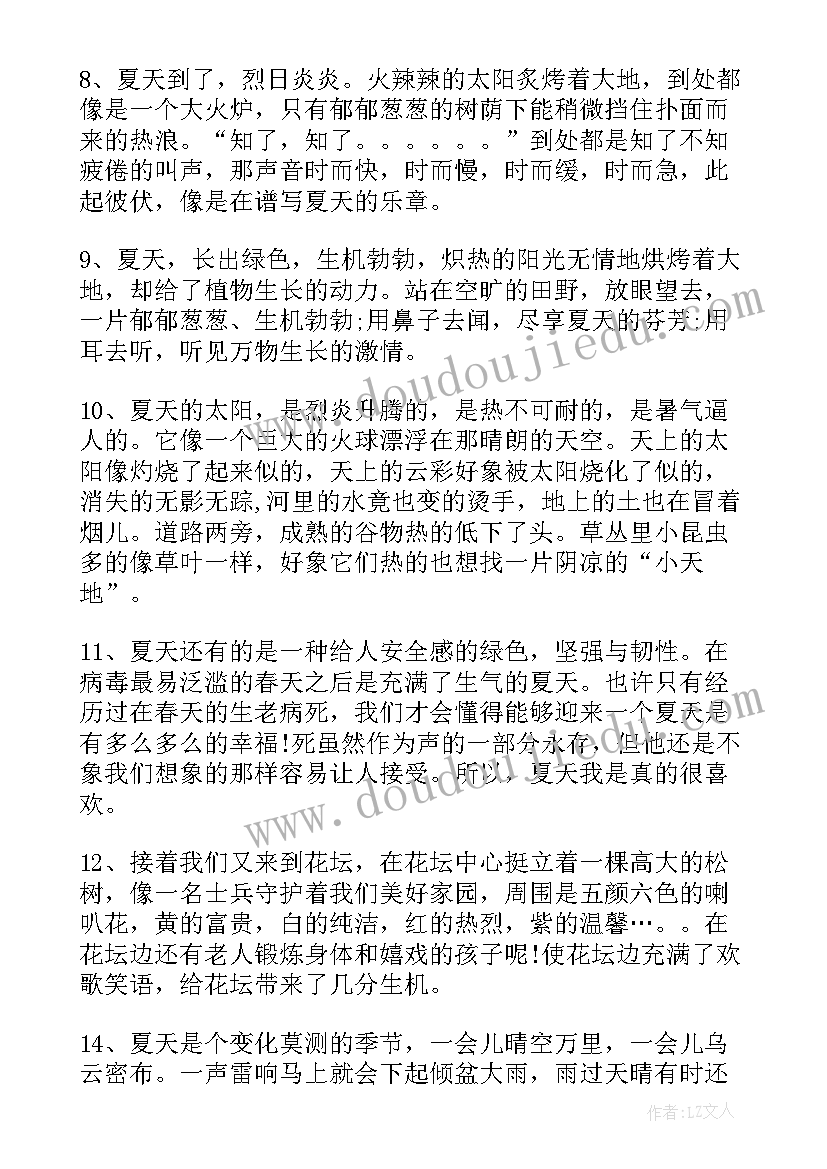 夏天好词好句摘抄 夏天好词好句赏析(模板8篇)