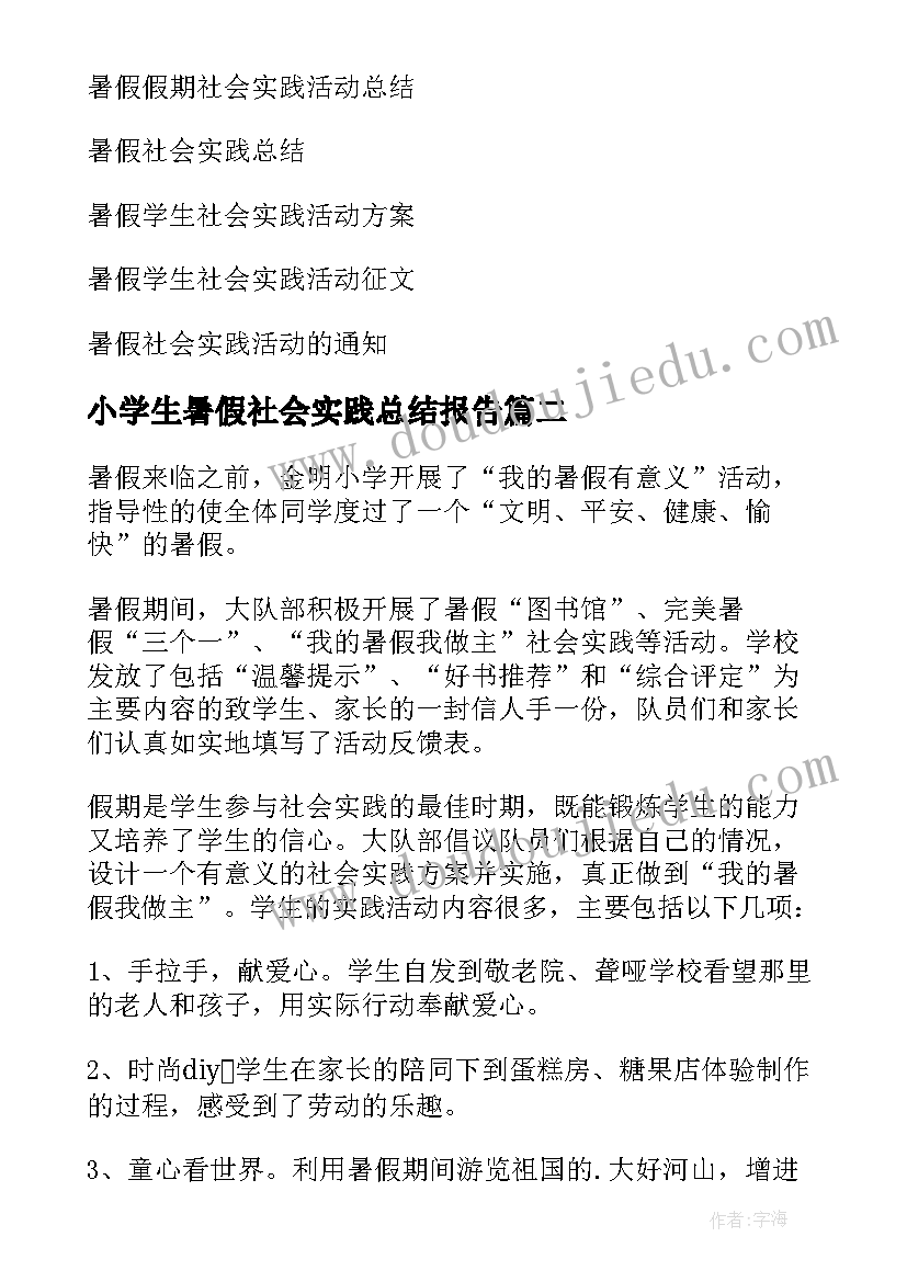 最新小学生暑假社会实践总结报告(精选8篇)