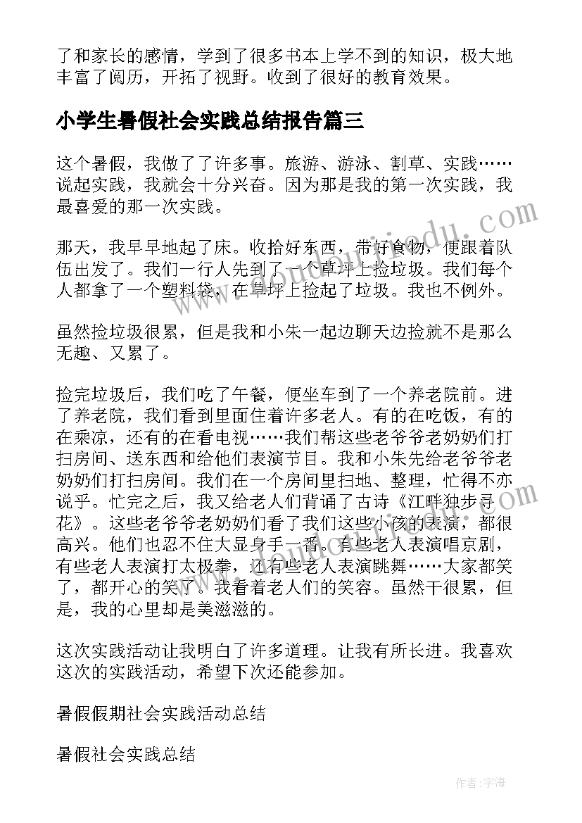 最新小学生暑假社会实践总结报告(精选8篇)