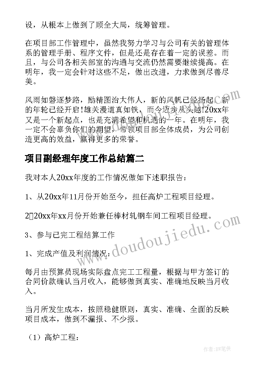 2023年项目副经理年度工作总结(实用8篇)