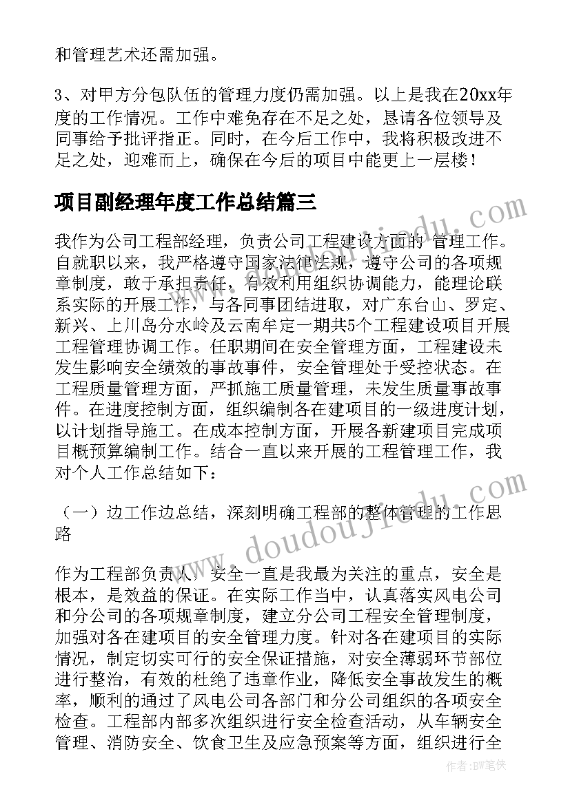 2023年项目副经理年度工作总结(实用8篇)