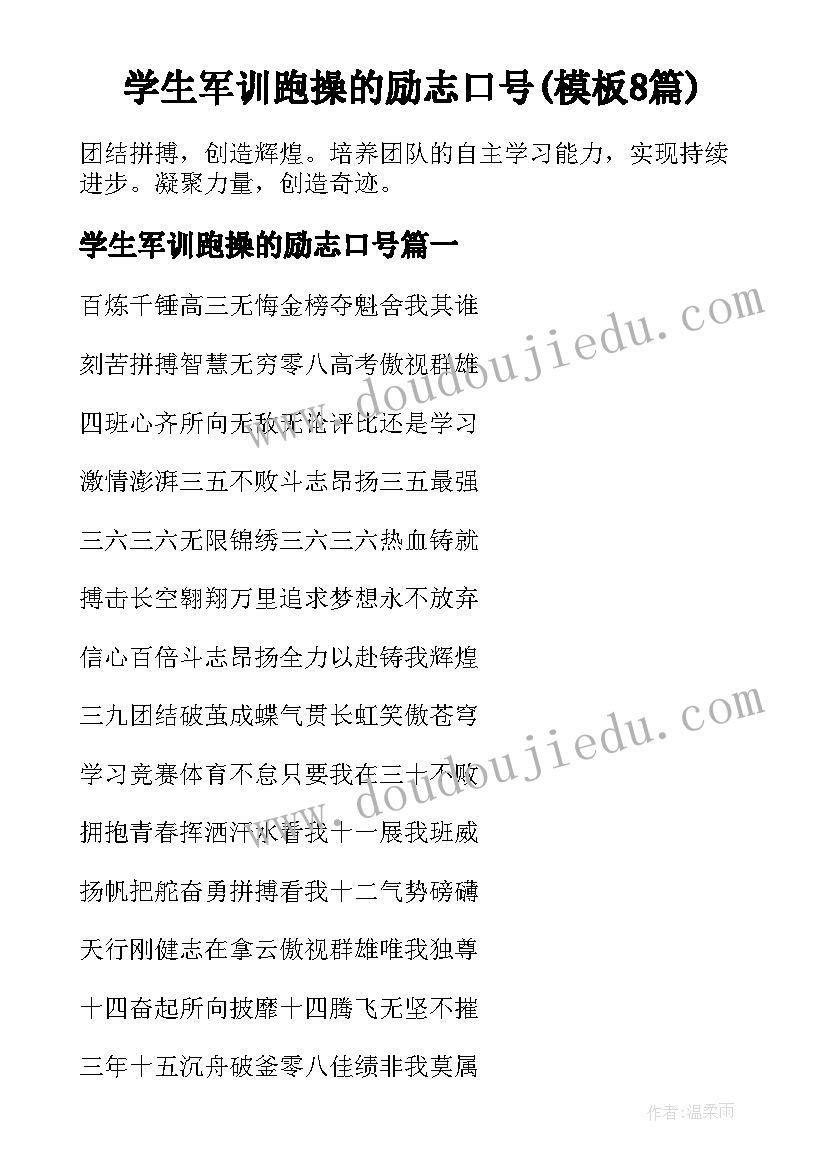 学生军训跑操的励志口号(模板8篇)