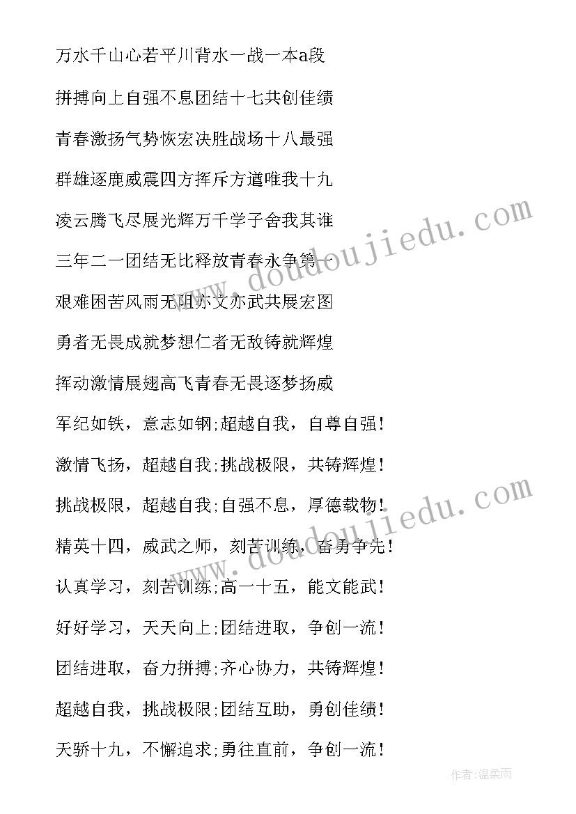 学生军训跑操的励志口号(模板8篇)