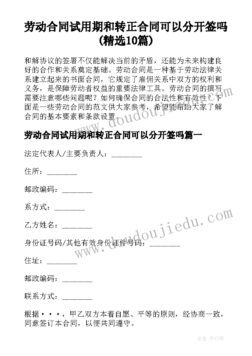 劳动合同试用期和转正合同可以分开签吗(精选10篇)