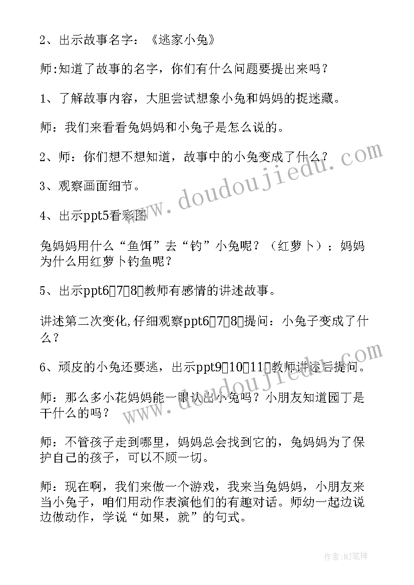 2023年逃家的小兔大班教案(精选8篇)