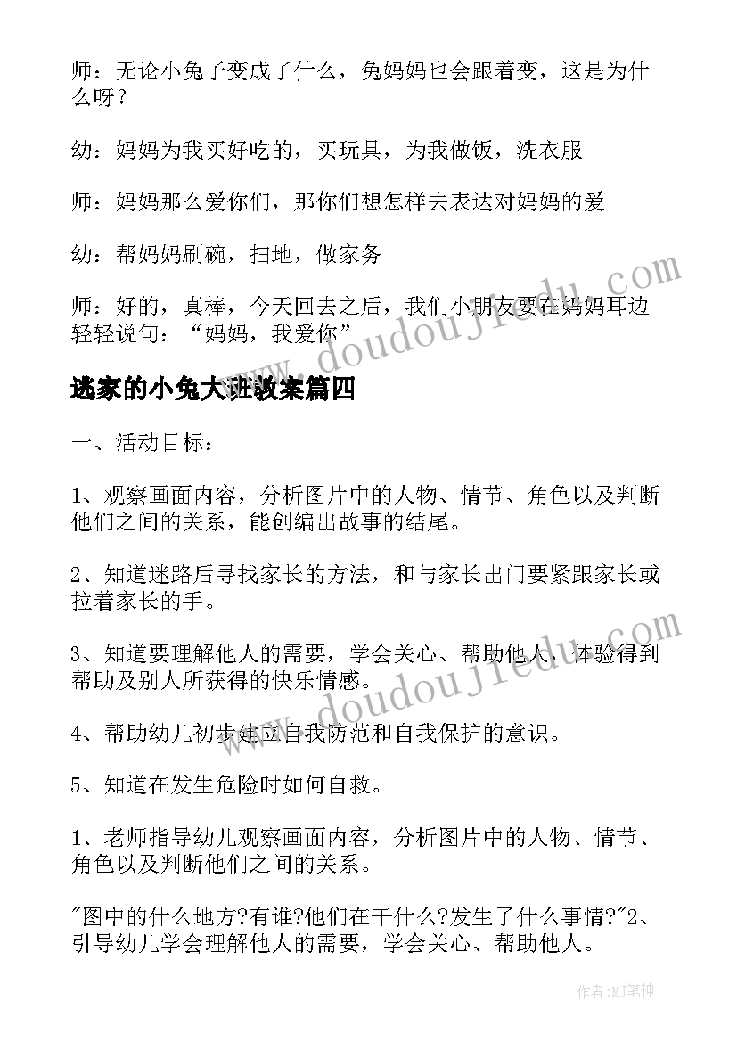 2023年逃家的小兔大班教案(精选8篇)