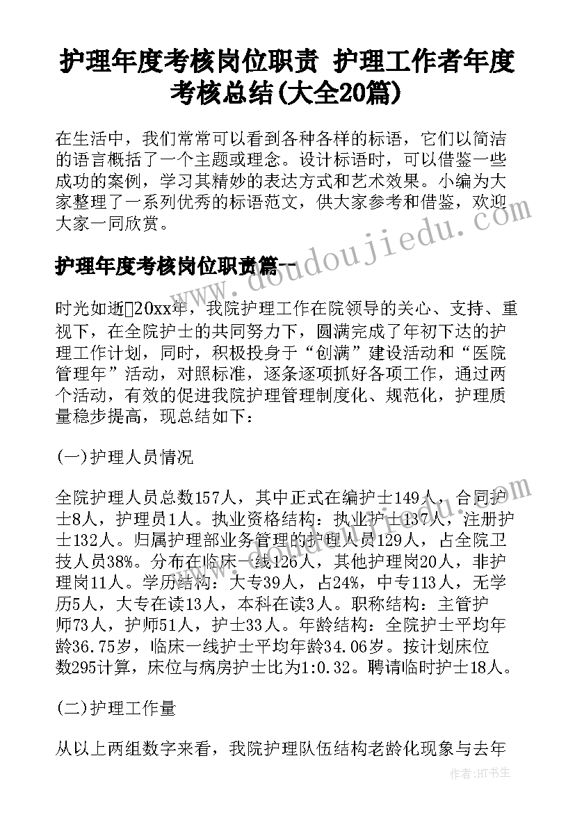 护理年度考核岗位职责 护理工作者年度考核总结(大全20篇)