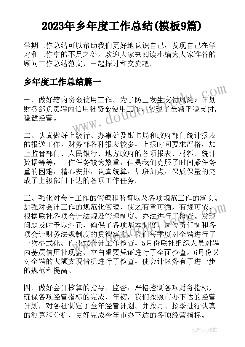 2023年乡年度工作总结(模板9篇)