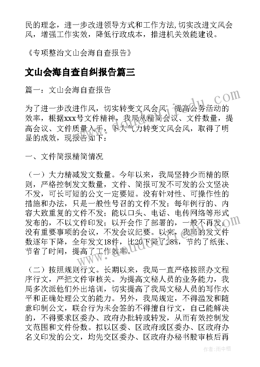 最新文山会海自查自纠报告(优质8篇)