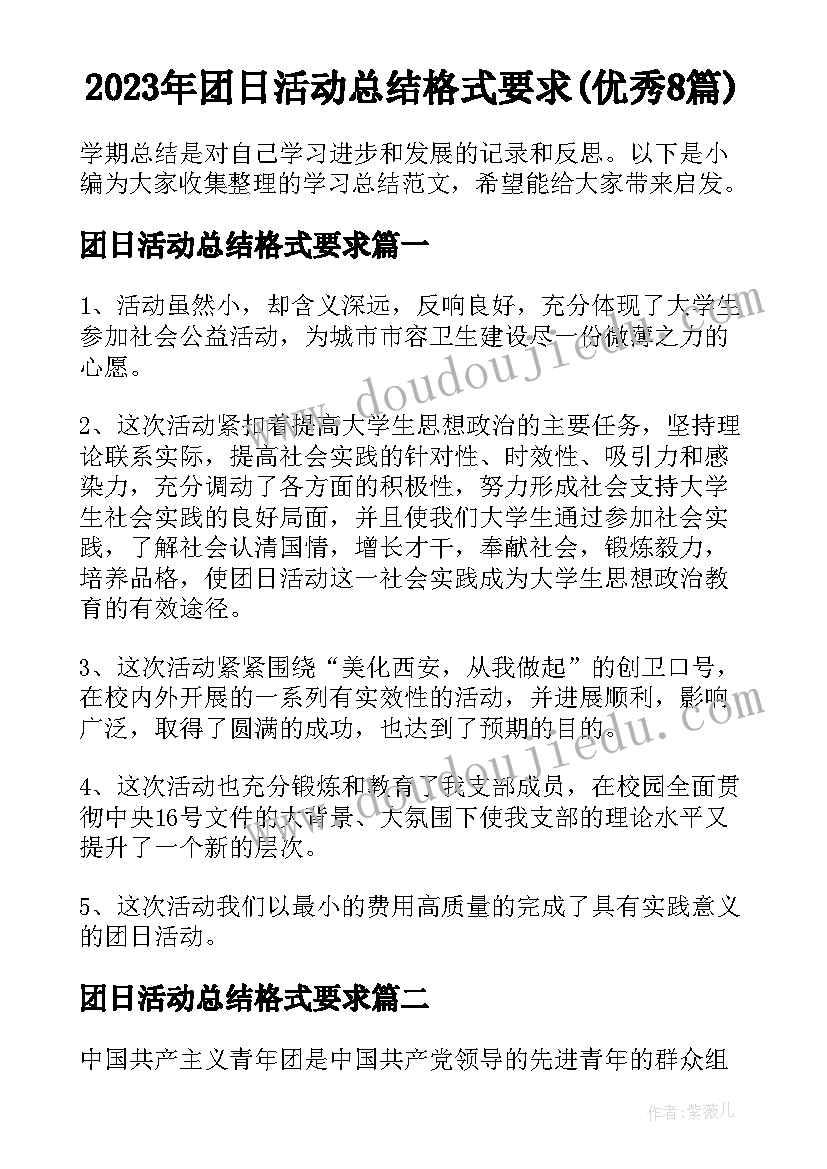 2023年团日活动总结格式要求(优秀8篇)