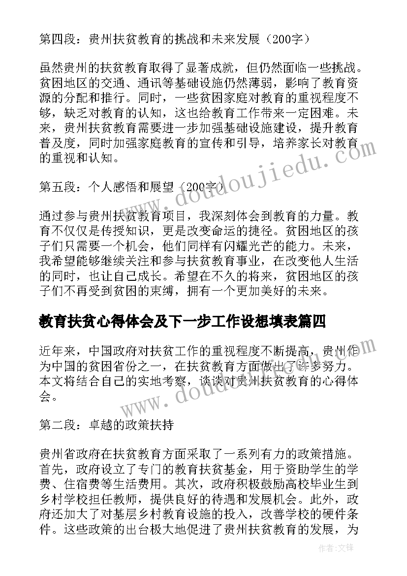 2023年教育扶贫心得体会及下一步工作设想填表(实用18篇)