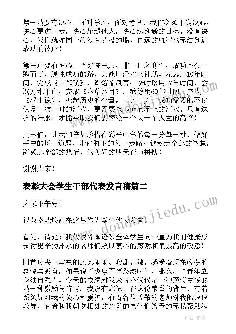 2023年表彰大会学生干部代表发言稿(精选19篇)