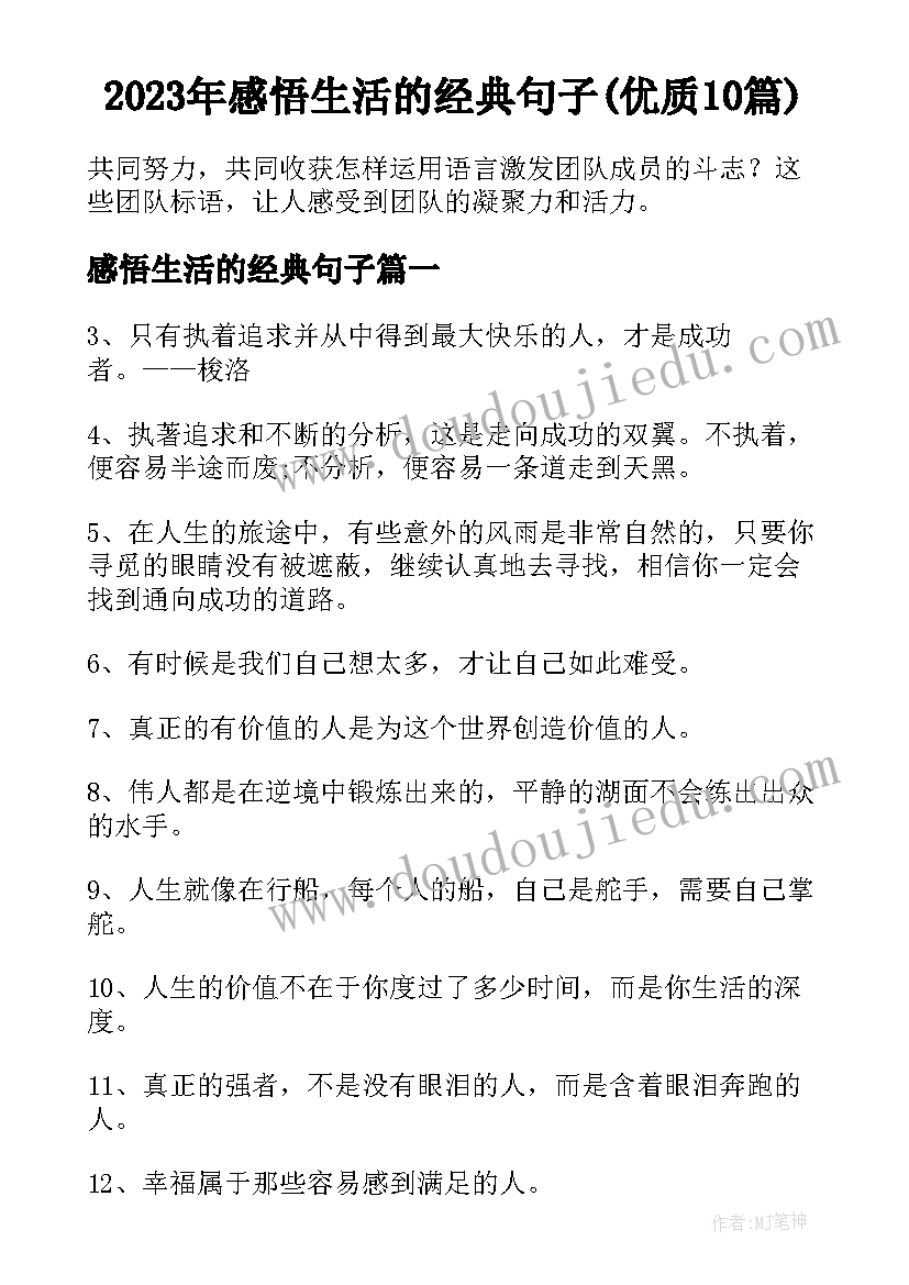 2023年感悟生活的经典句子(优质10篇)