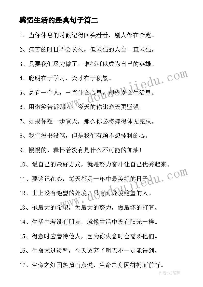 2023年感悟生活的经典句子(优质10篇)