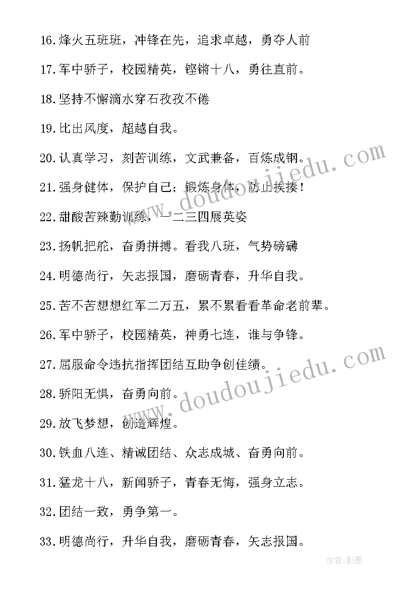 2023年军训口号霸气十足押韵(大全12篇)