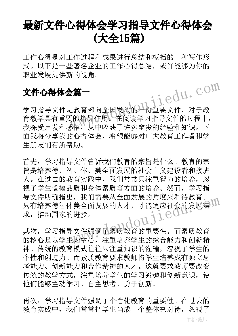 最新文件心得体会 学习指导文件心得体会(大全15篇)