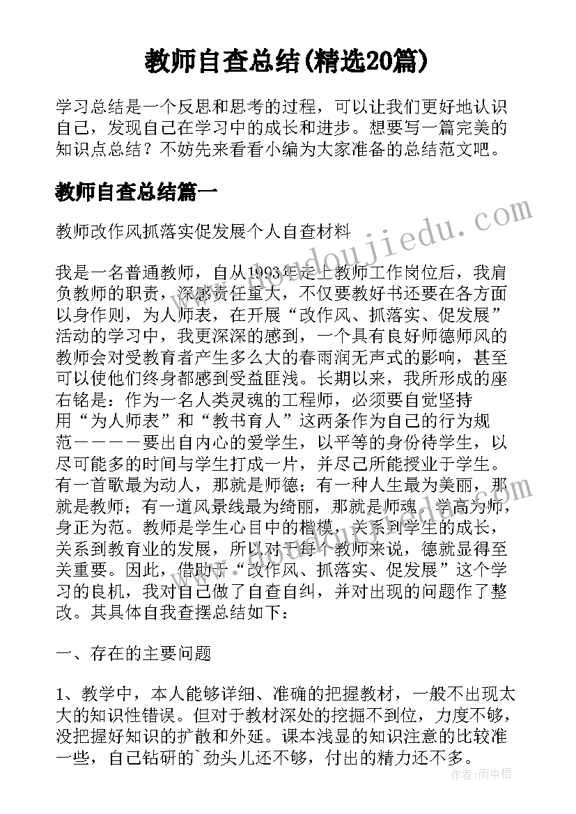 教师自查总结(精选20篇)