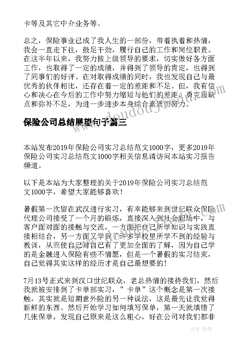 保险公司总结展望句子(模板9篇)