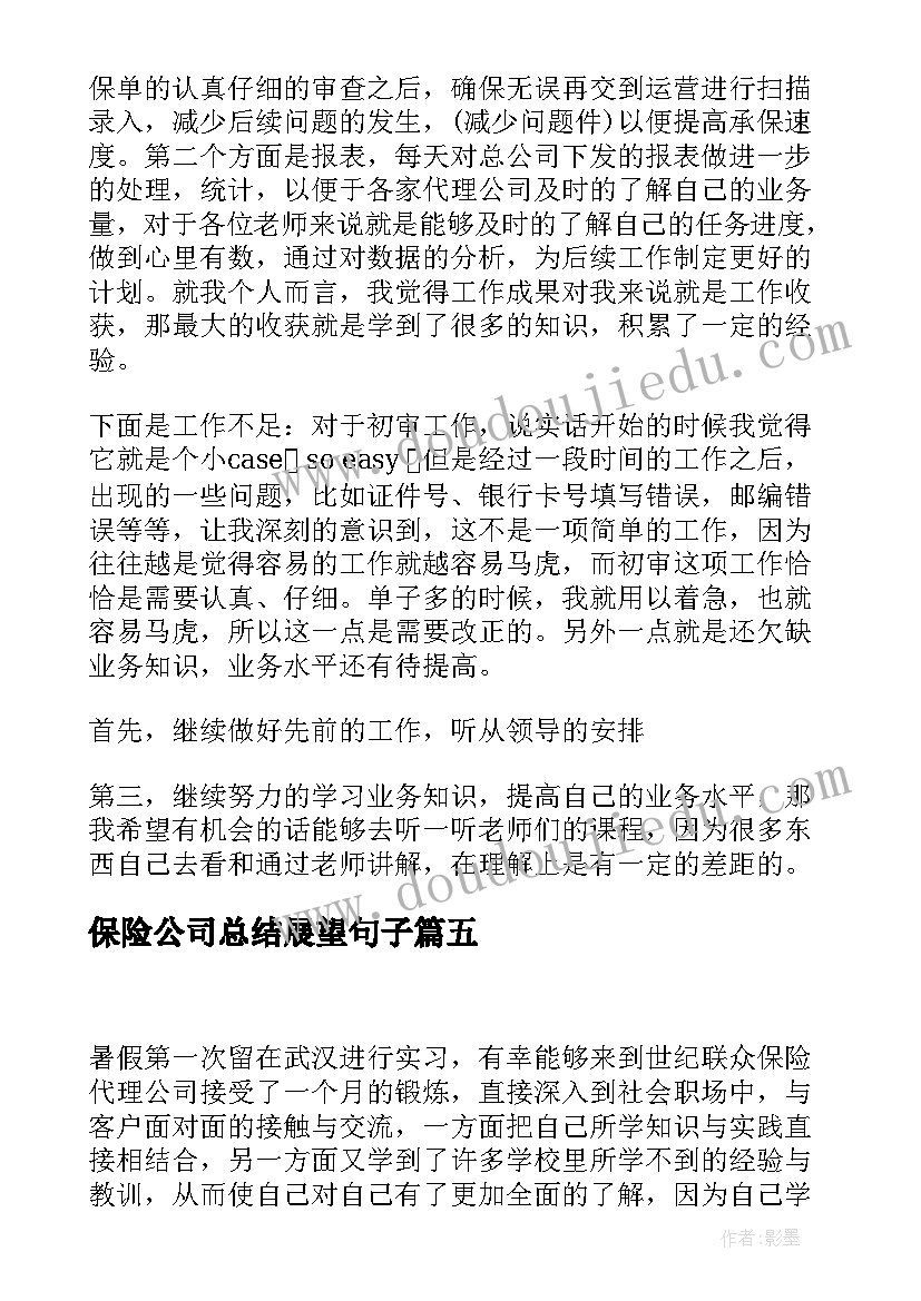 保险公司总结展望句子(模板9篇)