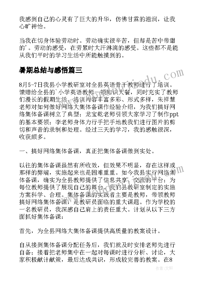 2023年暑期总结与感悟(优质12篇)