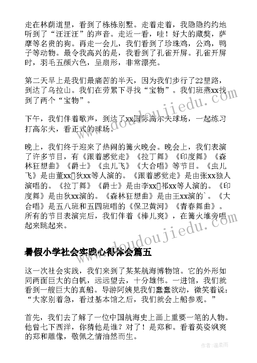 2023年暑假小学社会实践心得体会(精选8篇)