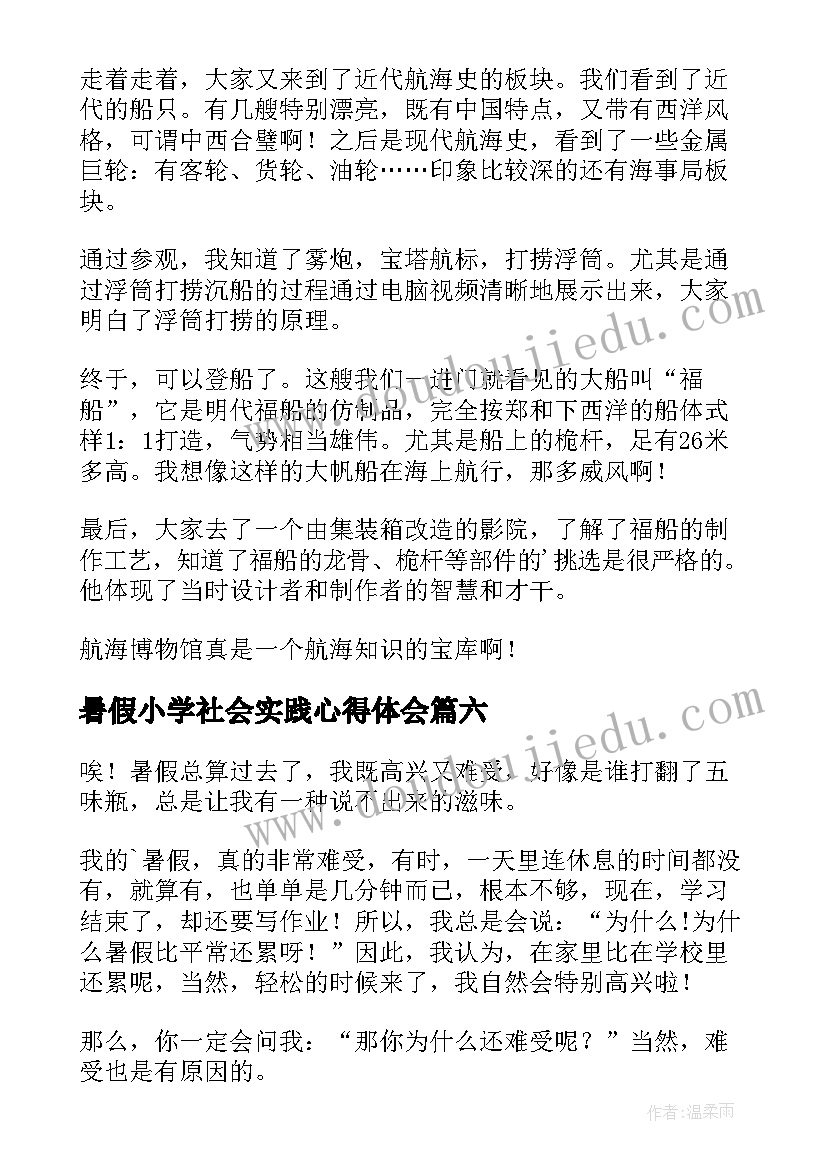 2023年暑假小学社会实践心得体会(精选8篇)