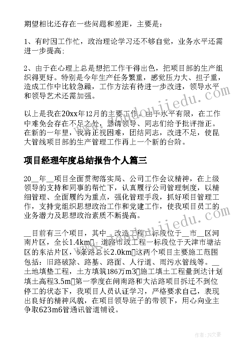 项目经理年度总结报告个人(通用11篇)