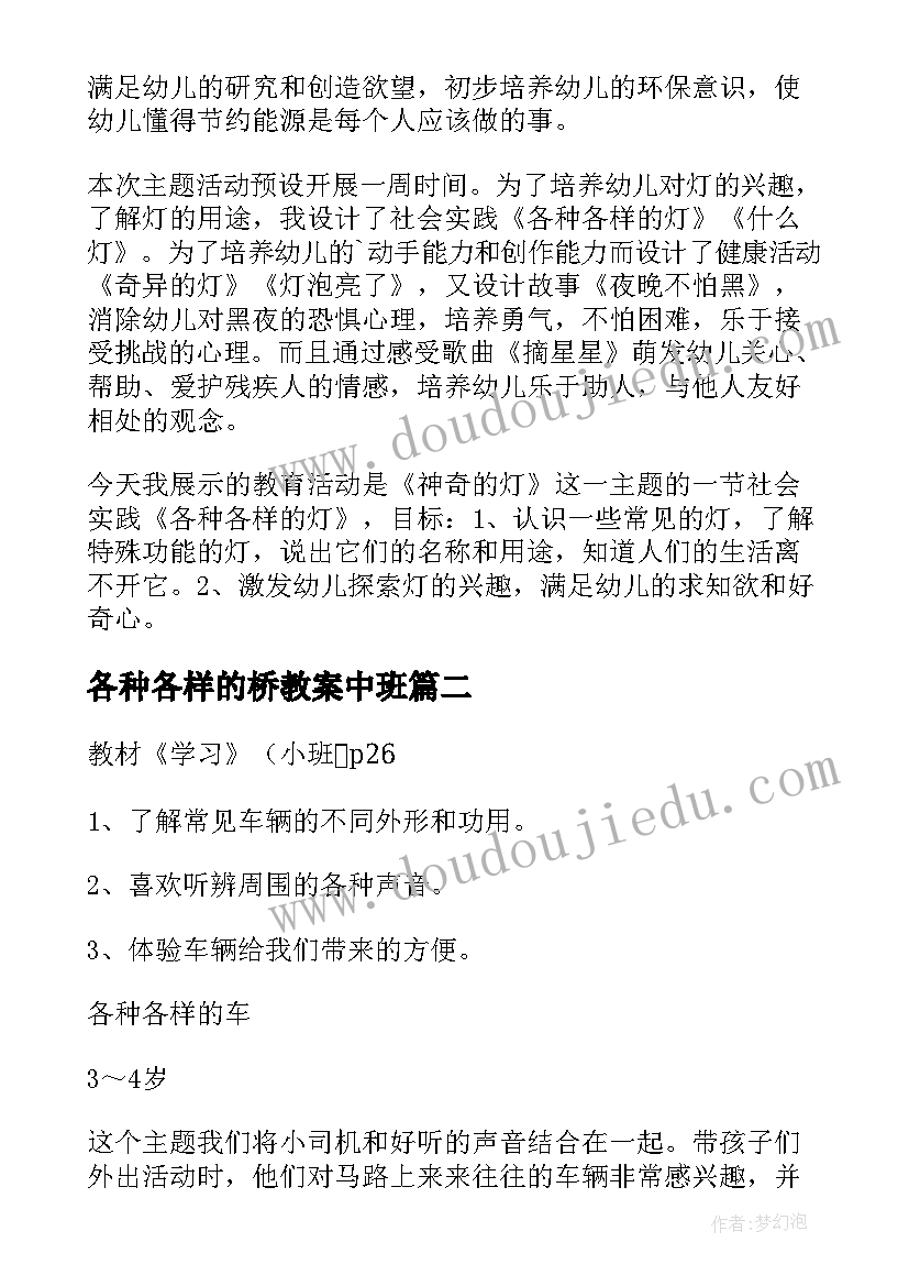 2023年各种各样的桥教案中班 各种各样的灯教案(优秀16篇)