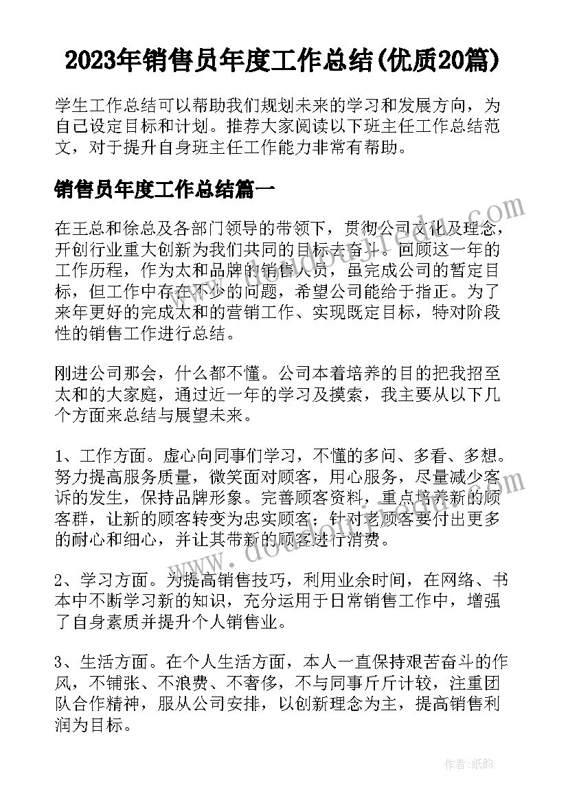 2023年销售员年度工作总结(优质20篇)