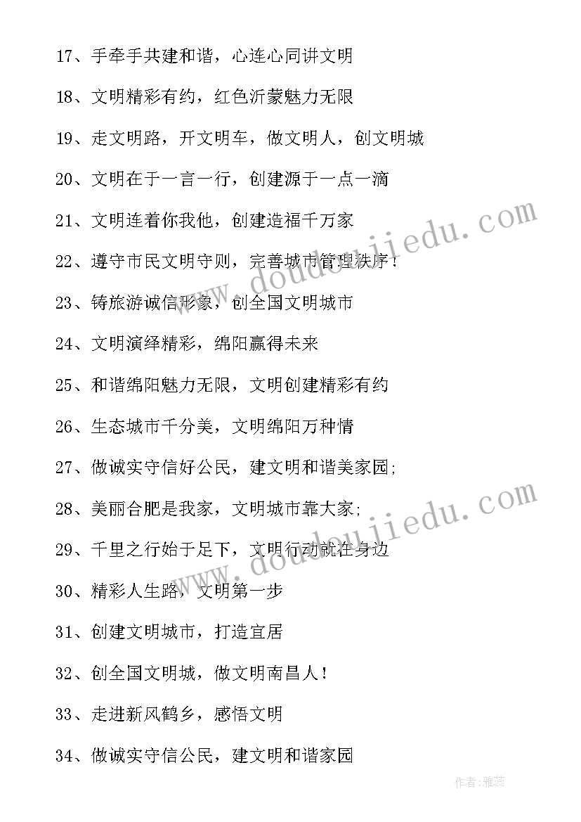 最新创城标语牌(优质8篇)