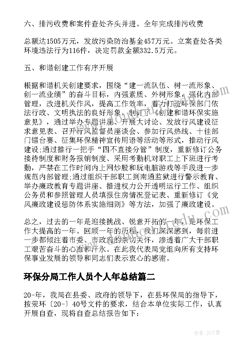 2023年环保分局工作人员个人年总结(模板16篇)