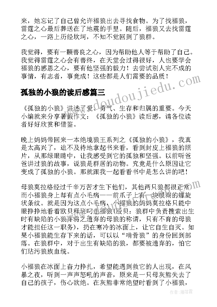 最新孤独的小狼的读后感(实用6篇)