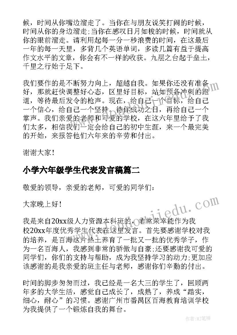 2023年小学六年级学生代表发言稿(大全17篇)