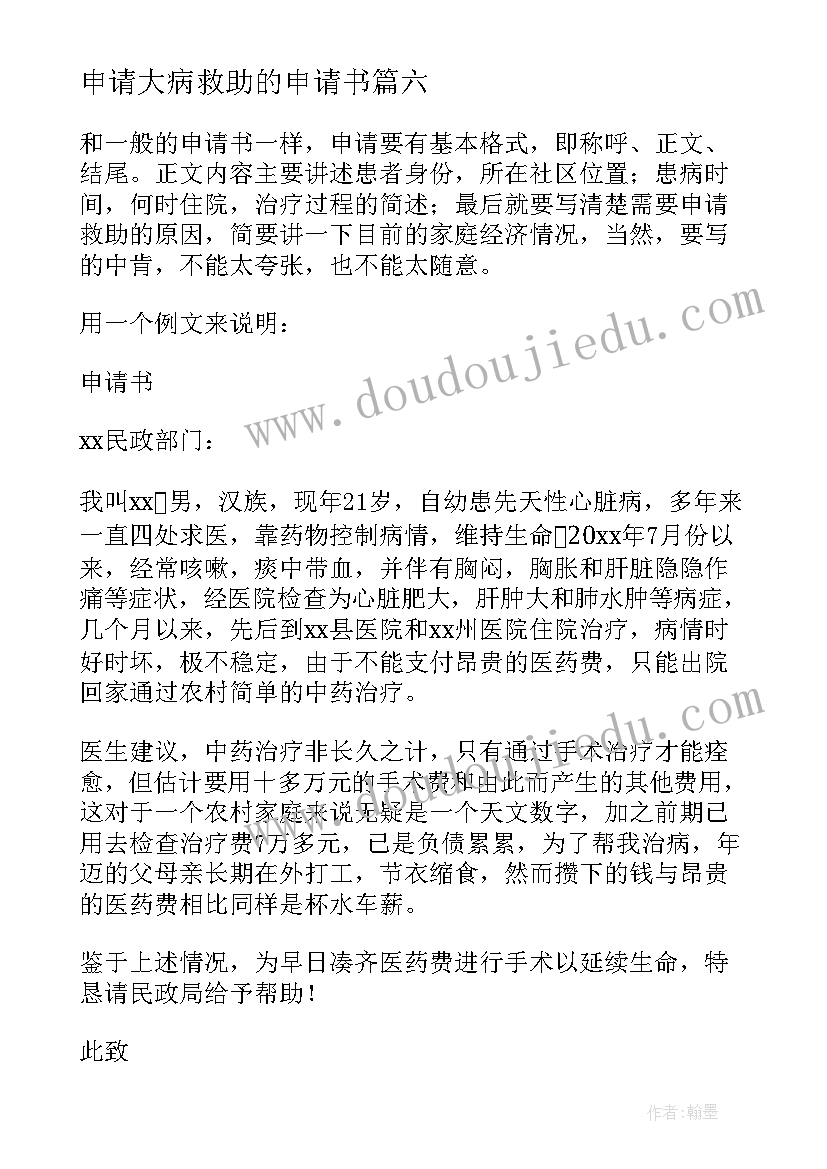 申请大病救助的申请书 大病救助申请书(优秀19篇)