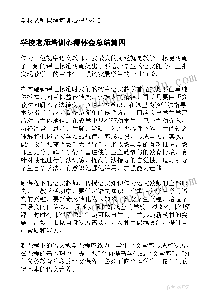 2023年学校老师培训心得体会总结(通用8篇)