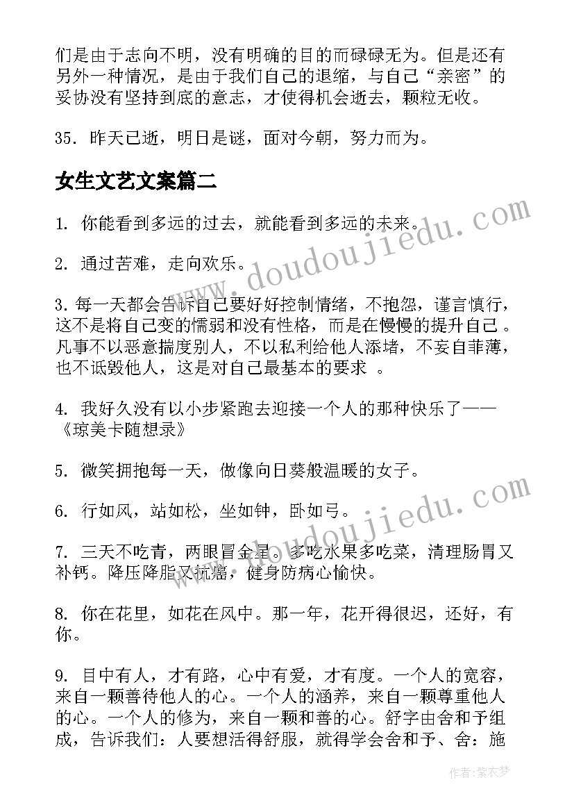 2023年女生文艺文案 唯美经典的正能量文艺句子句(优秀8篇)