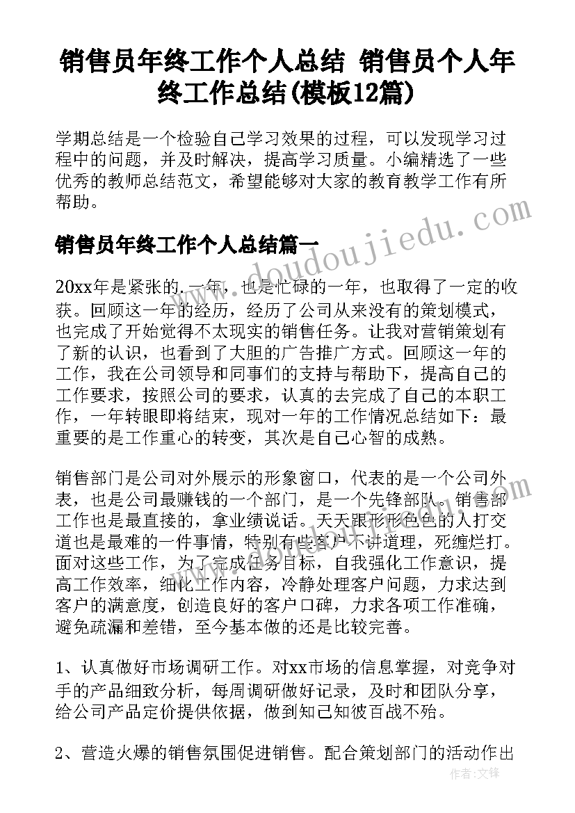 销售员年终工作个人总结 销售员个人年终工作总结(模板12篇)