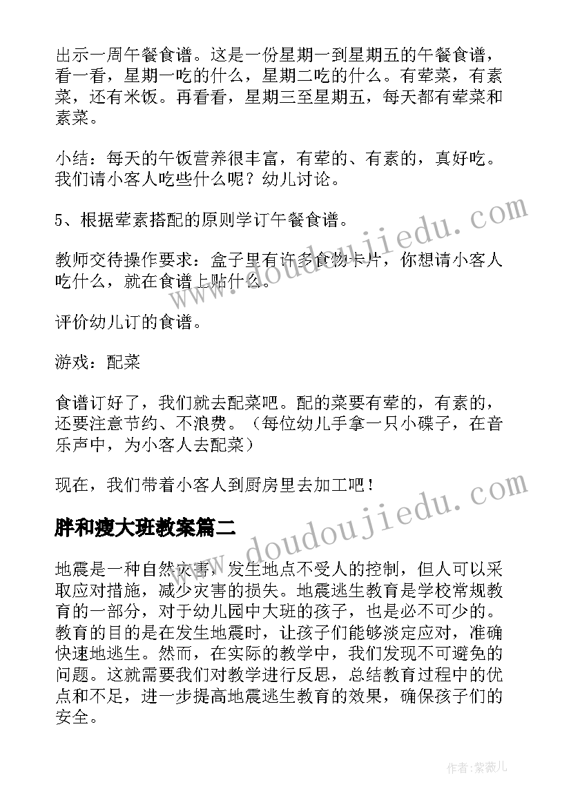 胖和瘦大班教案(优质19篇)