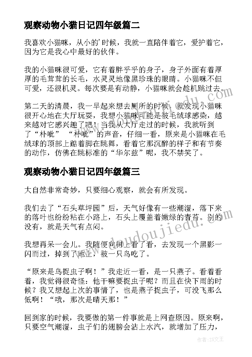 2023年观察动物小猫日记四年级(通用14篇)