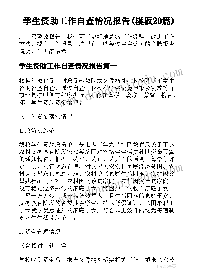 学生资助工作自查情况报告(模板20篇)