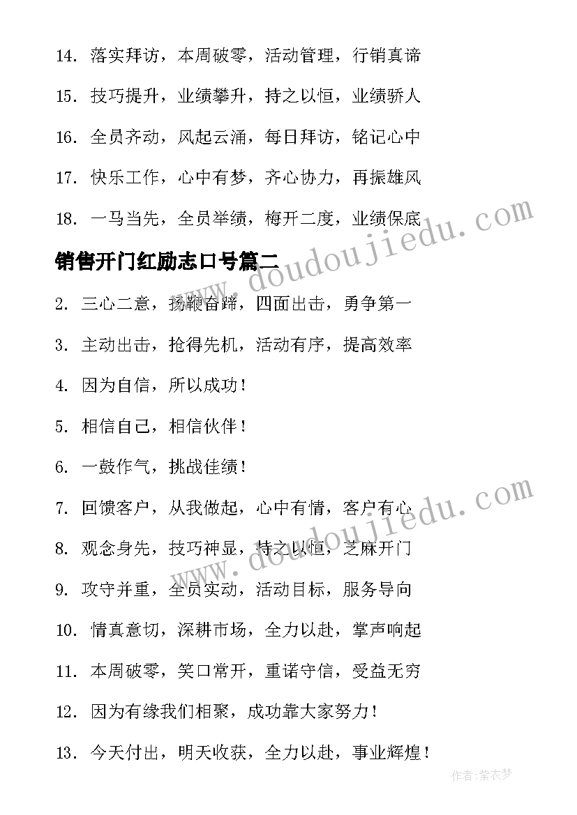 最新销售开门红励志口号(模板10篇)