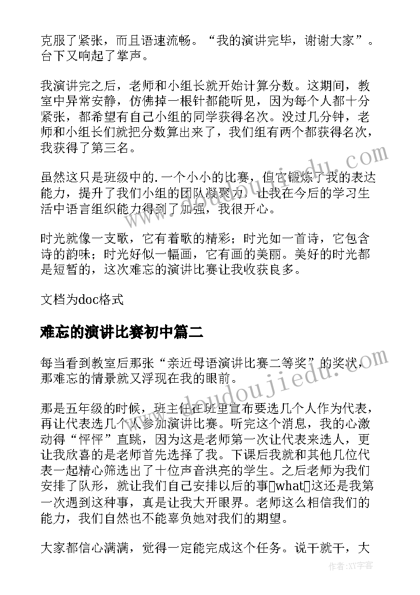 2023年难忘的演讲比赛初中(优质8篇)