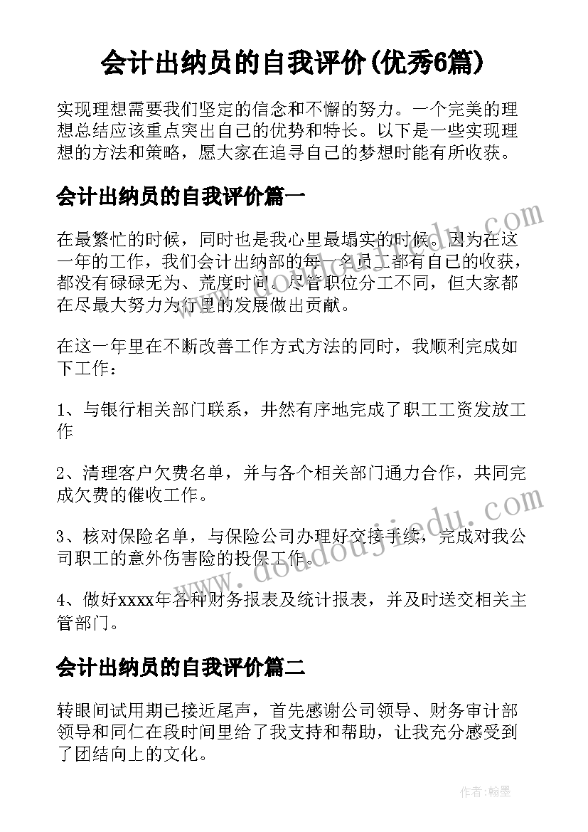 会计出纳员的自我评价(优秀6篇)