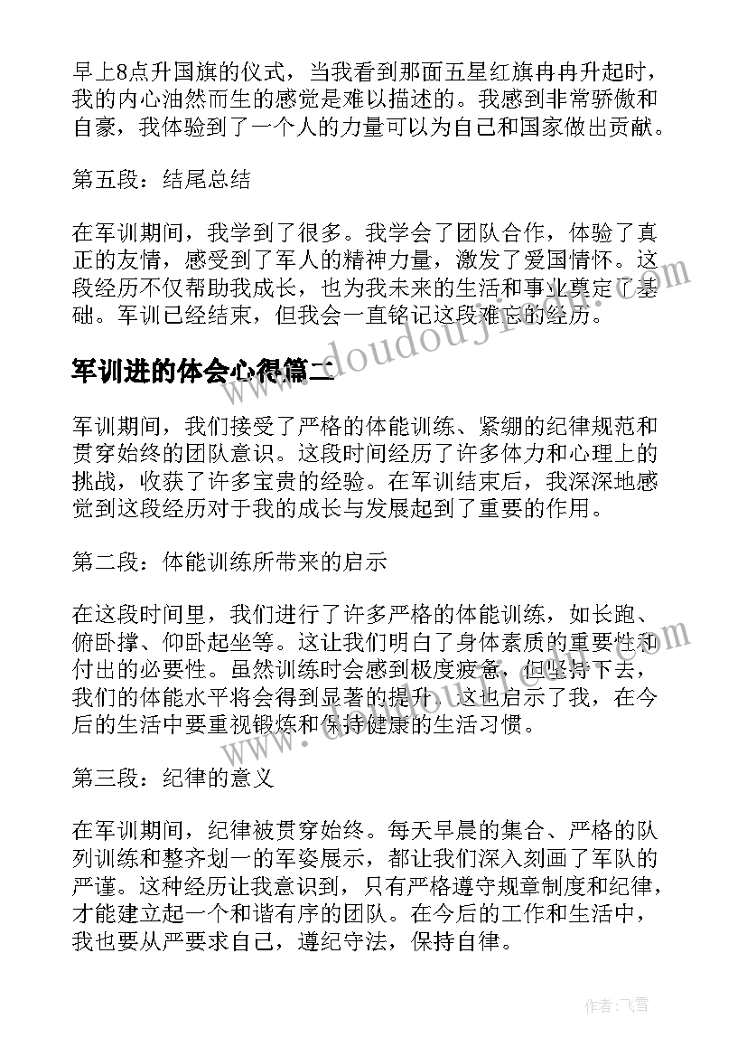 军训进的体会心得 心得体会感想军训(精选20篇)