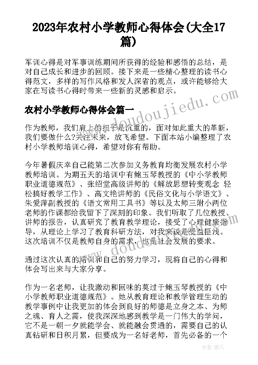 2023年农村小学教师心得体会(大全17篇)