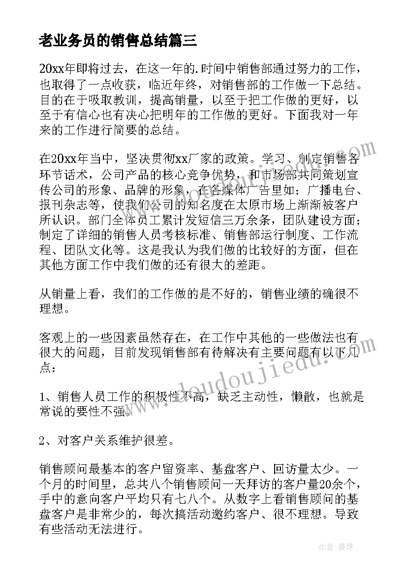 2023年老业务员的销售总结 业务员年终总结(模板11篇)